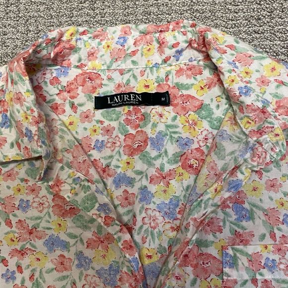 Lauren Ralph Lauren Shirt Womens M Button Down Floral EmbroideredLogo 3/4 Sleeve - Picture 3 of 10